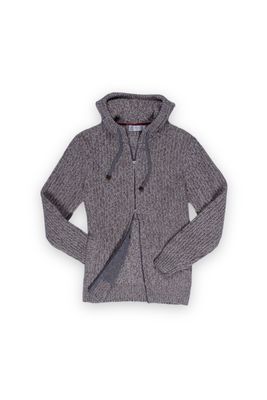 Wool, Cashmere & Silk Zip-up Chiné Cardigan - Brown Grey