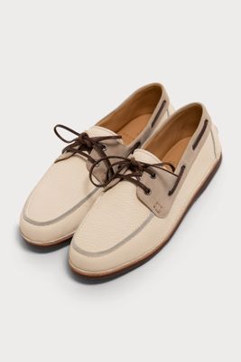 Boat Shoes - White Deerskin and Suede