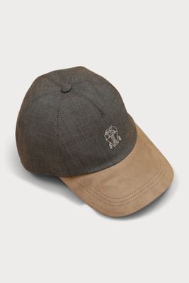 Suede & Cotton Baseball Cap - Blue and Grey