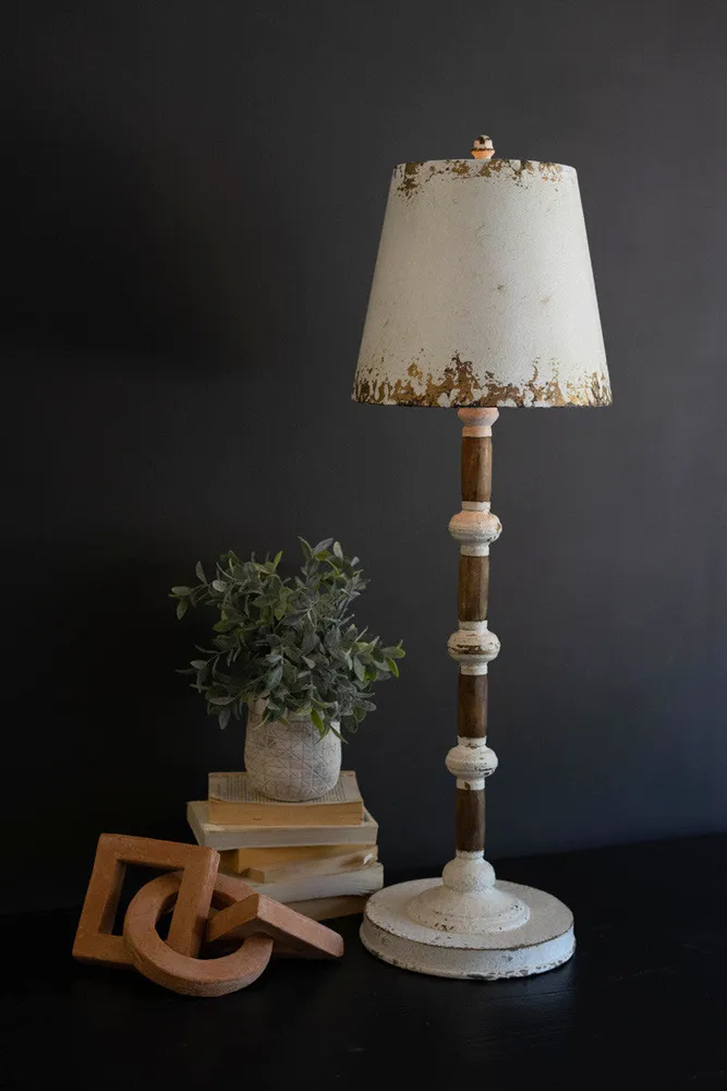 Tall Antique Brass Table Lamp With Brass Shade By Kalalou - Gold