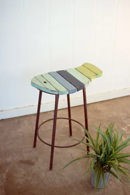 Painted Wood and Metal Fish Counter Stool