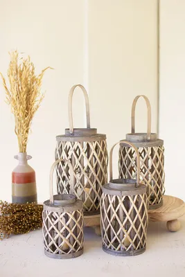 Set of 4 Grey Willow Cylinder Lanterns