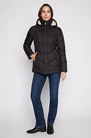 Quilted polyfill jacket with removable hood