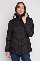 Quilted polyfill jacket with removable hood