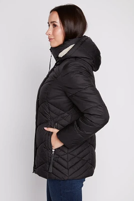 Quilted polyfill jacket with removable hood