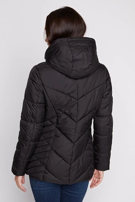 Quilted polyfill jacket with removable hood