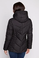 Quilted polyfill jacket with removable hood