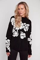 Floral jacquard funnel neck sweater