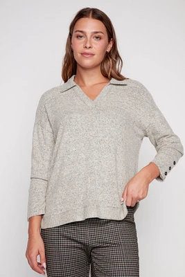 Johnny collar solid knit top