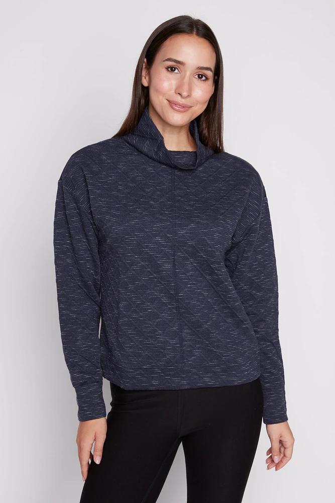 Quilted knit funnel neck top