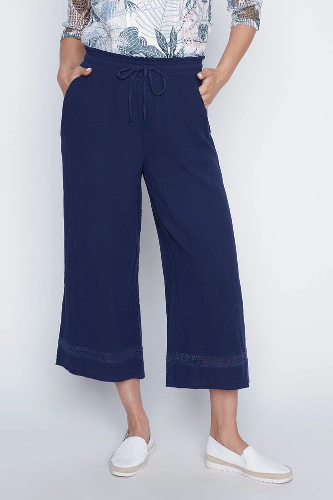 Wide leg crinkle gauze capri