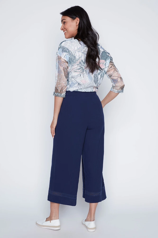 Wide leg crinkle gauze capri