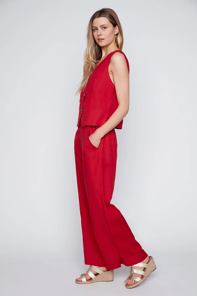 Linen blend wide leg pant