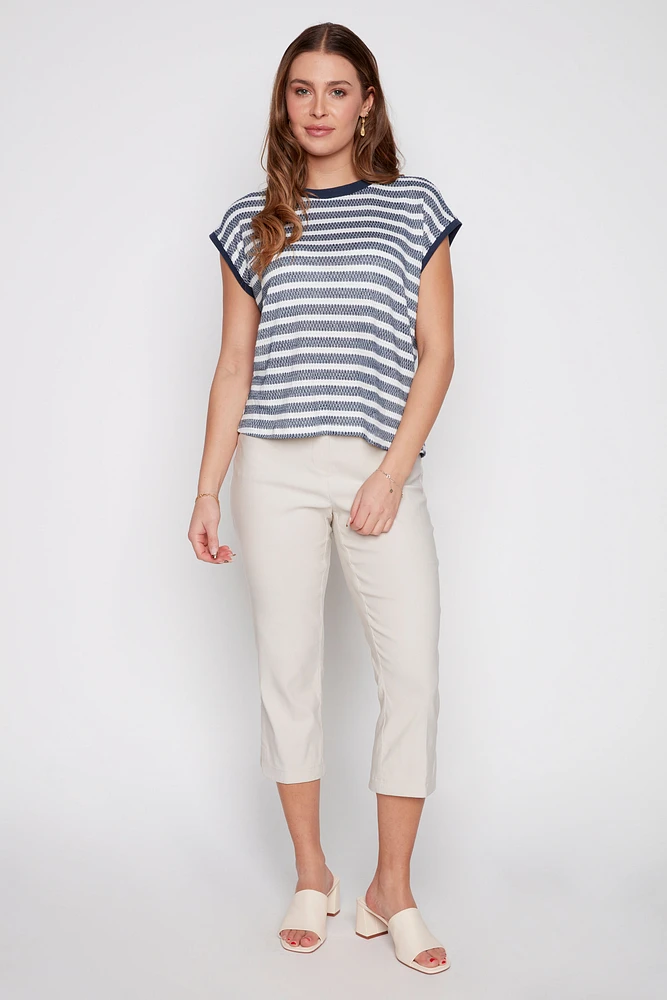 Stripe top with back buttons