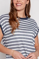 Stripe top with back buttons