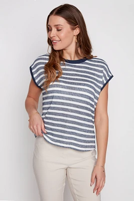 Stripe top with back buttons