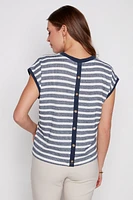 Stripe top with back buttons