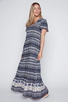 Ruched printed maxi dress