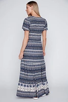 Ruched printed maxi dress