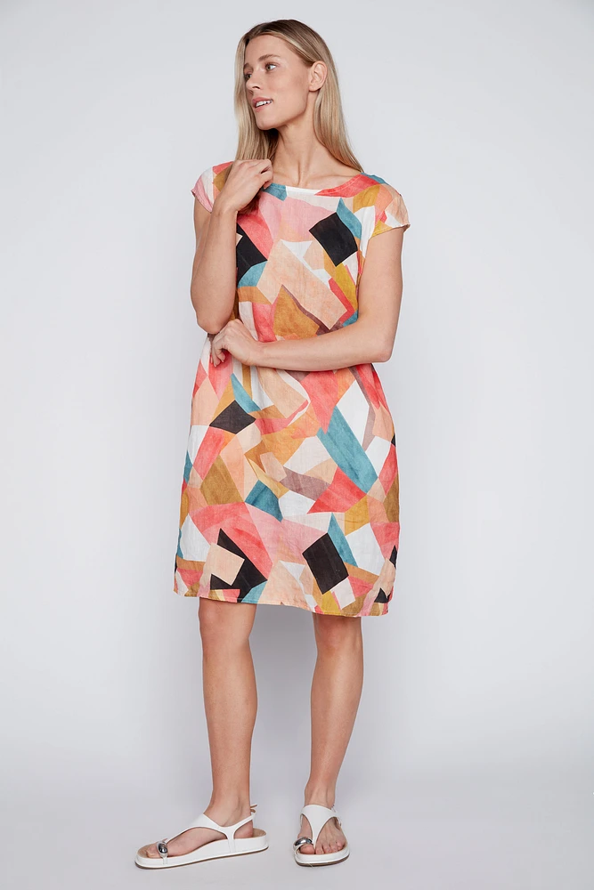 Geo print linen dress