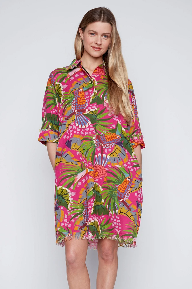 Tropic print cotton blend dress