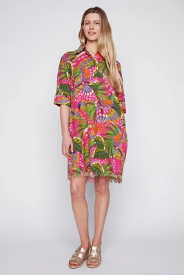 Tropic print cotton blend dress