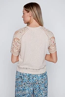 Embroidered sleeve t-shirt