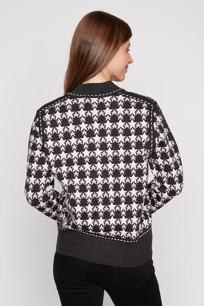 Star pattern zip front cardigan