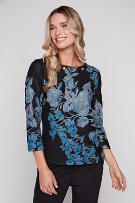 Boat neck floral knit top