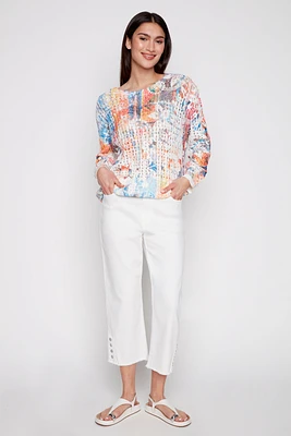 Cotton denim capri with rivets