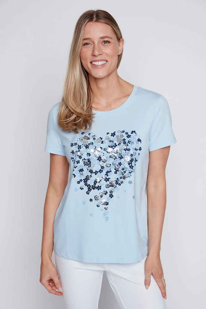 Foil heart cotton t-shirt