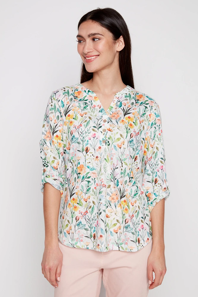 Henley floral print top