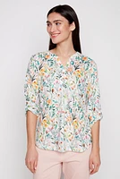 Henley floral print top