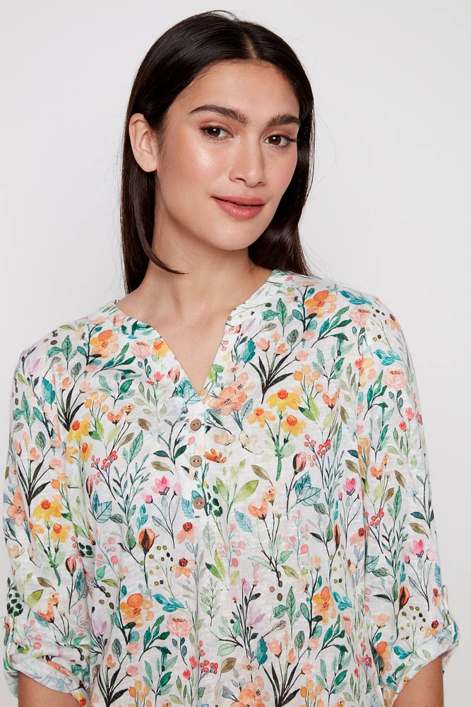 Henley floral print top