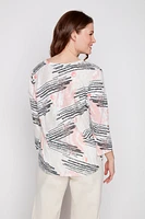 Henley abstract print textured top