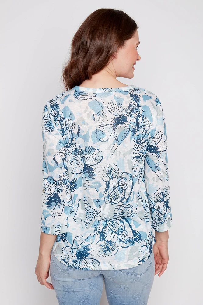 Henley abstract print top