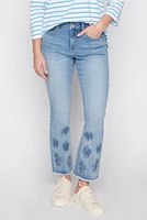 Boot leg floral hem jeans