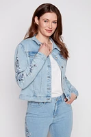 La veste en denim à manches brodées de fleurs