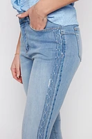 Slim leg side embroidery jean