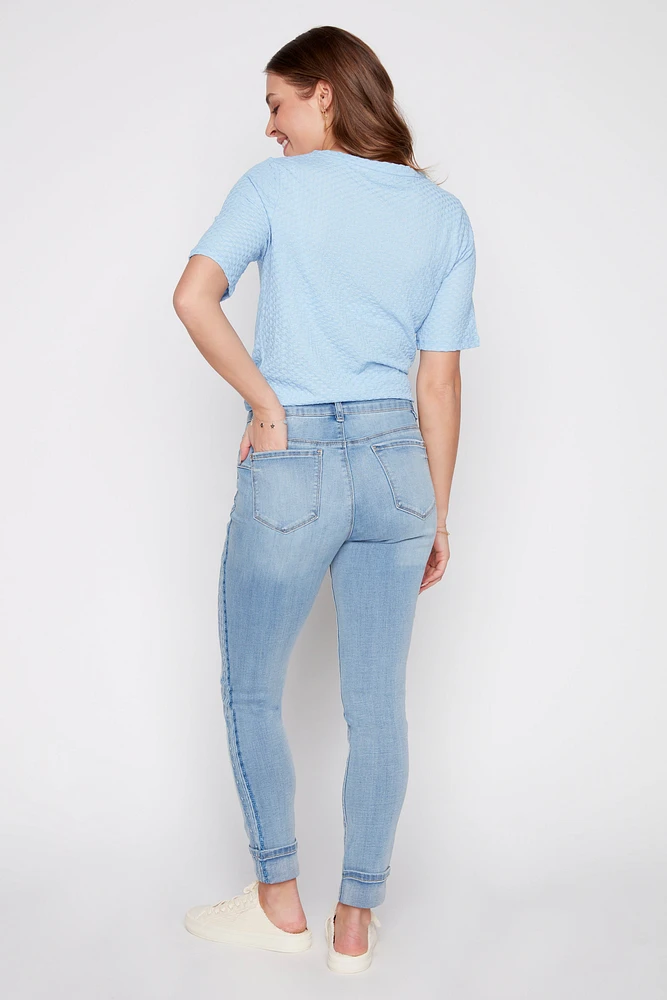 Slim leg side embroidery jean