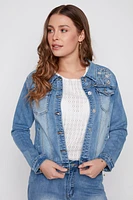 Floral embroidery with pearls jean jacket