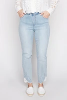 Lace hem denim jogger