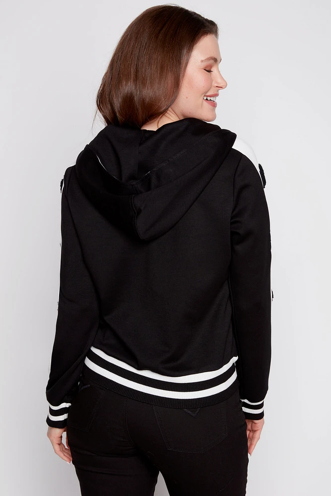 Floral applique sleeve hoodie