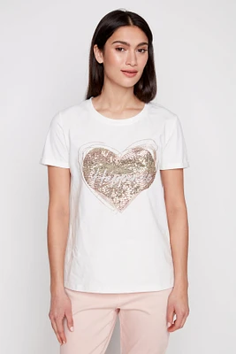 Le t-shirt en coton avec coeur à sequins