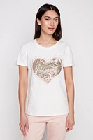 Sequin heart cotton t-shirt