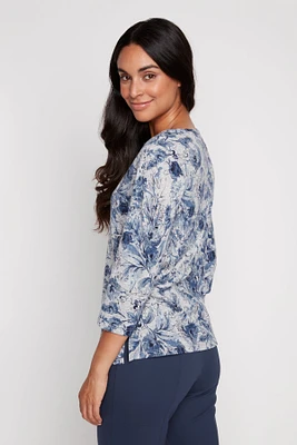 Leaf print henley top