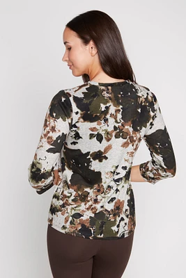 Floral print button detail top