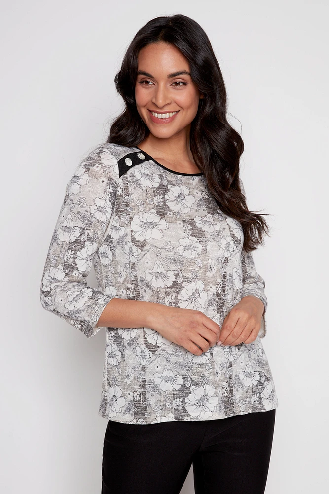 Floral print top with button detail