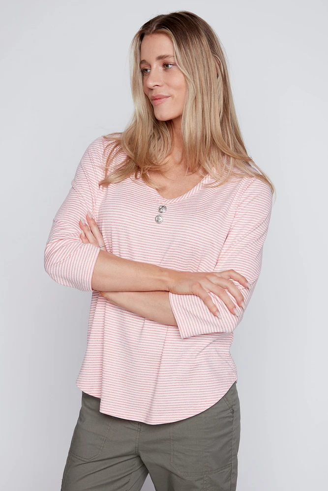 Coral and white stripe top