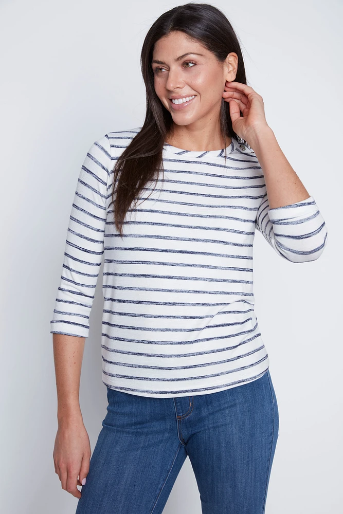 Navy and white stripe top